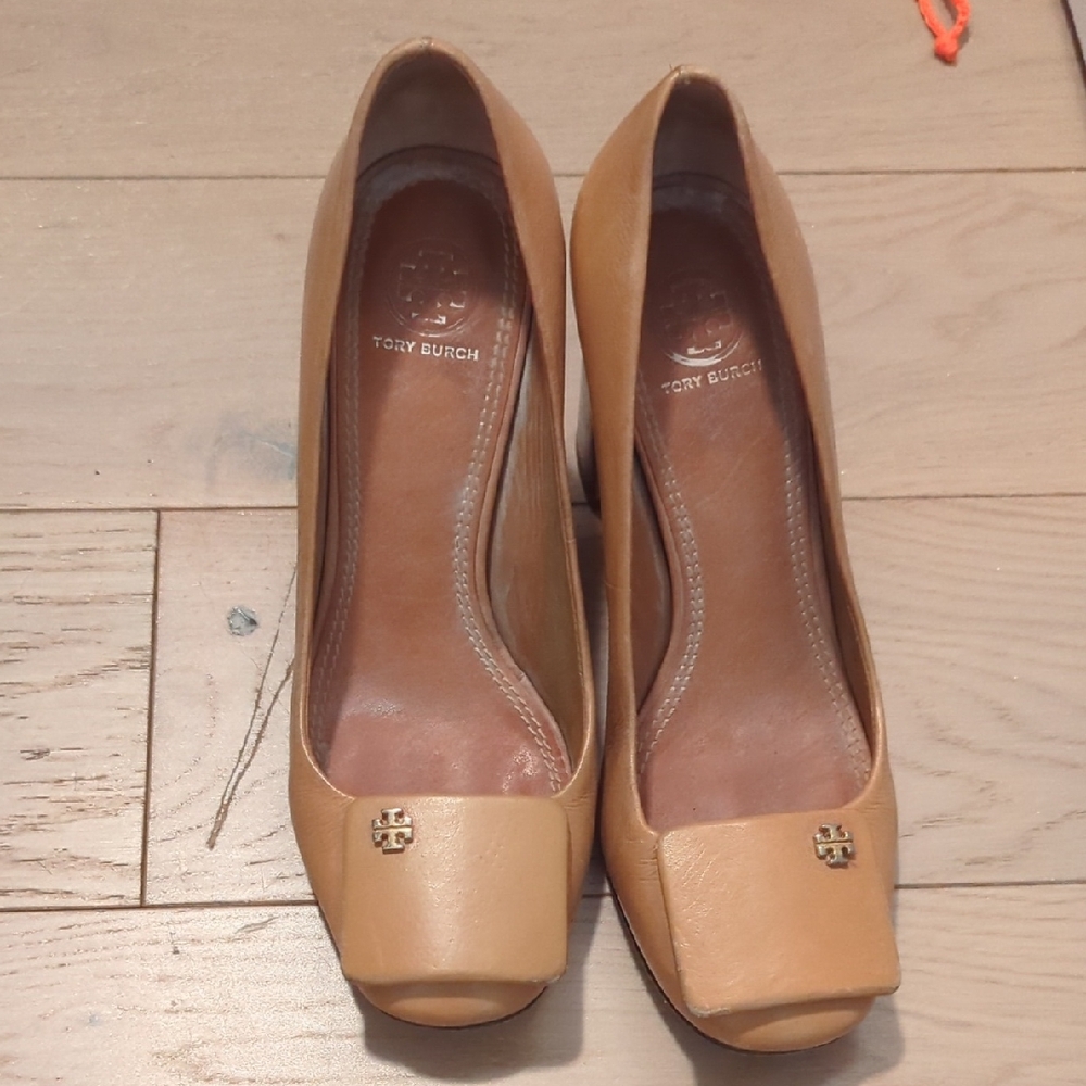 Tory Burch Camel Peep-Toe Heels